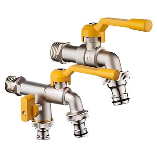 全铜户外水龙头防冻球心一进二出庭院洗衣机双出室外带锁龙头双控