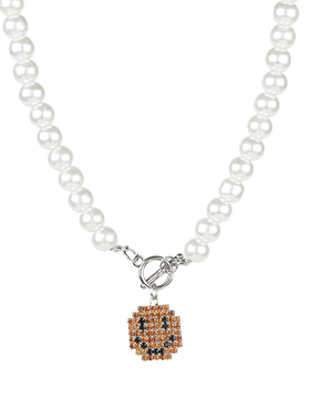 OT扣个性马赛克珍珠笑脸项链