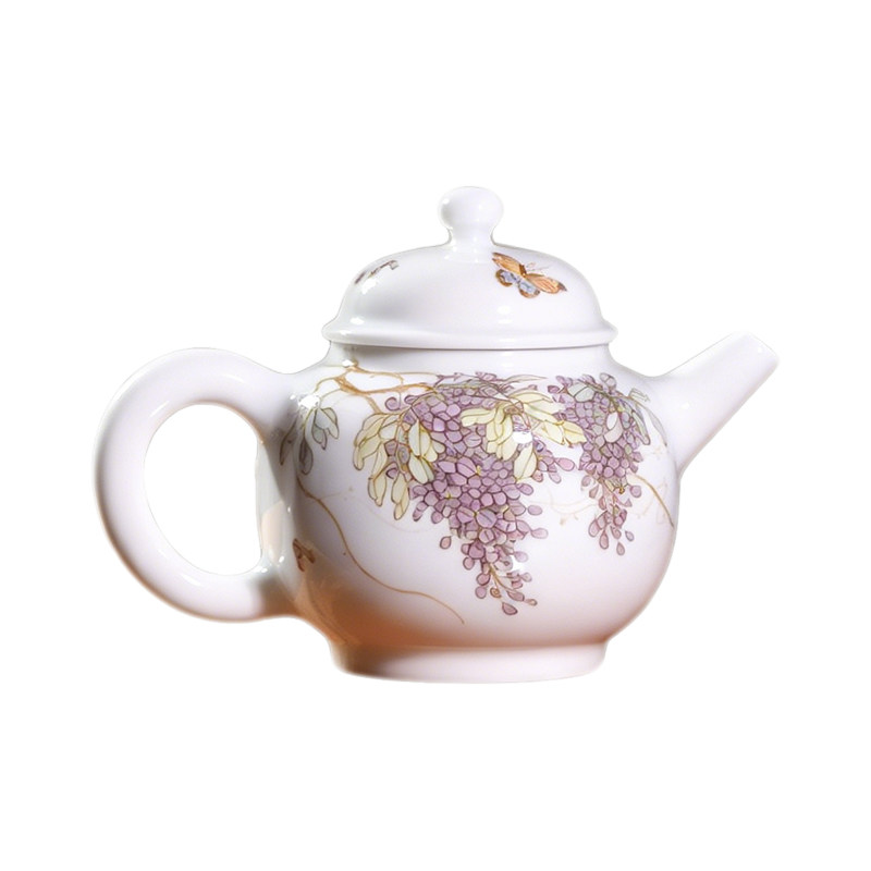 自慢堂釉中彩手绘紫藤大巨轮珠壶花卉系列泡茶壶陶瓷功夫茶具