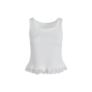 阔色白色蕾丝花边吊带背心女26夏季新款无袖修身打底蓝色渐变上衣