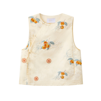 新中式提花缎面刺绣马甲