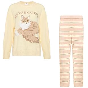 爱美丽德文撸猫绒缅因慵懒风睡衣女秋冬季新款厚可外穿家居服套装