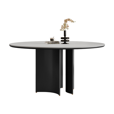 auguste半月黑色实木岩板圆餐桌