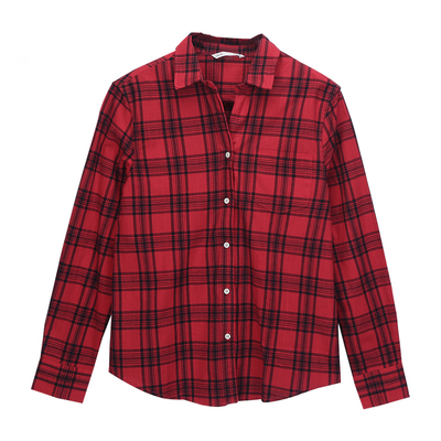 中和休闲翻领格子衬衫女士秋季