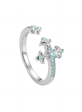 【尾戒版】马尔代夫蓝原创鸢尾花系列S925纯银戒指莫桑钻小拇指