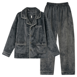 雅鹿秋冬季珊瑚绒睡衣男款加厚加绒法兰绒保暖家居服套装2025新款