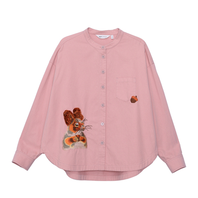 MOVEUP幻走2025秋季新款.FUN系列纯棉小立领松鼠绣花短款衬衫女