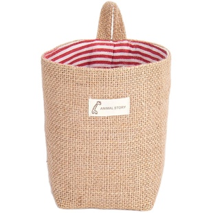 新款棉麻布艺花盆小麻袋悬挂式黄麻点点条纹储物篮收纳挂袋收纳筐