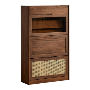 yamoo北美黑胡桃木鞋柜北欧简约实木翻斗鞋架家用门口储物玄关柜