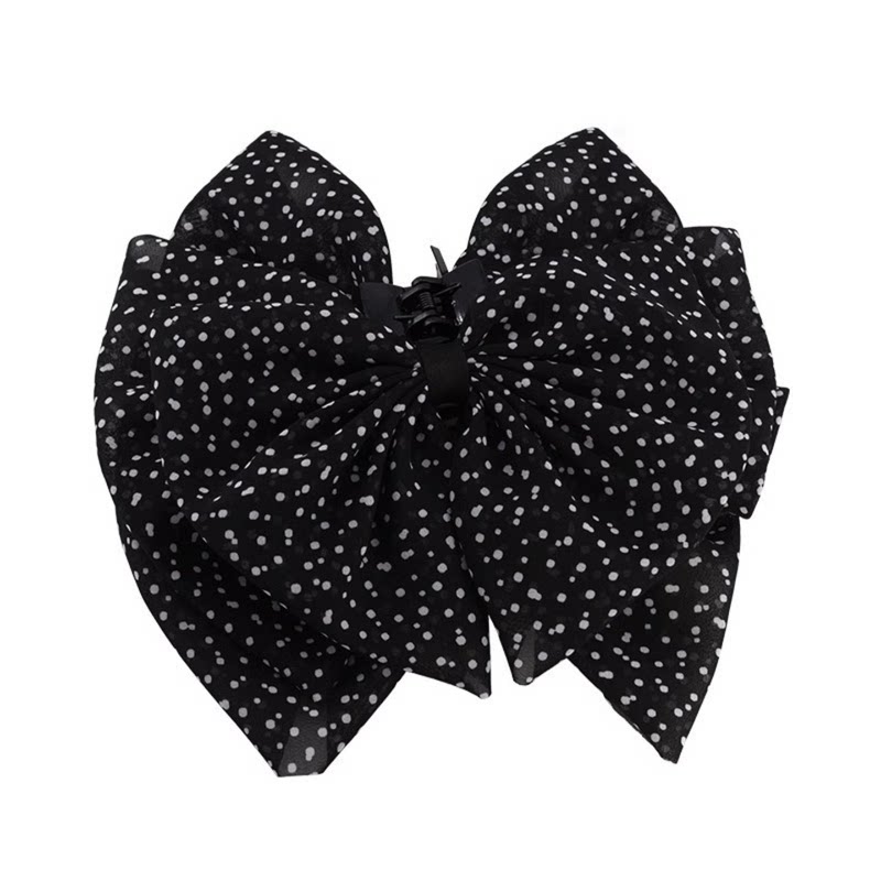 法式复古波点雪纺蝴蝶结发夹女