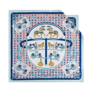 万事利春新品100%桑蚕丝真丝丝巾欧式链条印花大方巾88cm绣马金车