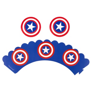 美国队长盾牌摆件男孩生日甜品台布置焦糖布丁杯封口纸贴diy纸绳