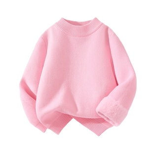 拉夏贝尔儿童一体绒毛衣2025新款女大童加绒加厚毛线衣女童上衣冬