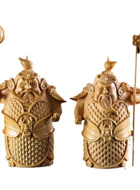 黄杨哼哈二将手工雕刻摆件