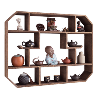 新中式木艺壁挂式挂墙博古架客厅墙壁多宝阁格子置物架茶壶展示架