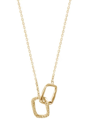 方块双扣项链女s925纯银镀14k金