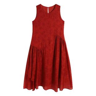 弥古红色提花背心裙高级感度假连衣裙女夏季裙子设计感不规则长裙