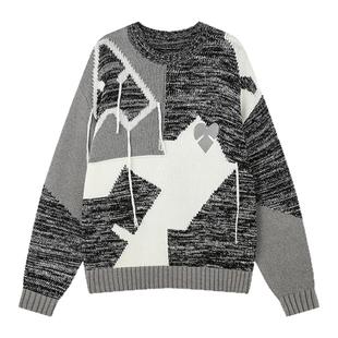 INXXAPYD 慵懒拼接圆领毛衣男女同款复古流苏设计套头针织衫