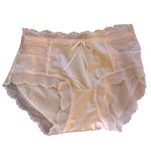 润肤般丝滑~冰丝缎面镂空透气性感蕾丝内裤女中腰三角裤复古风
