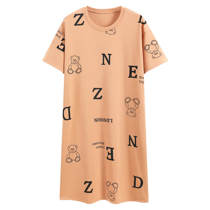 夏季女士纯棉短袖中款睡裙家居服