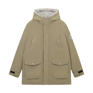 BIPOLAR红蓝徽章中长款工装棉服美式休闲宽松毛绒连帽外套上衣冬