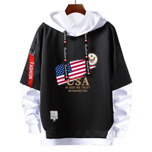 美国USA华盛顿国旗标志自由女神像国家地理拼接连帽卫衣男女外套