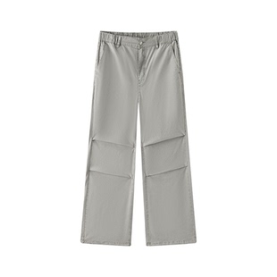 森柔|森马牛仔裤男夏季膝部打褶宽松直筒裤轻薄款美式水洗长裤子