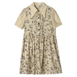 奥特莱斯品牌折扣 XN夏装新款 含天丝印花短裙时尚尖领裙子连衣裙