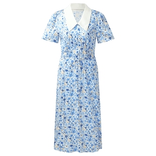 首降3折|歌莉娅真丝连衣裙女夏季航海穿搭桑蚕丝碎花裙