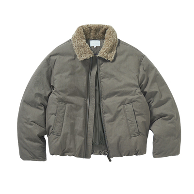 714street拼接毛领夹克棉服