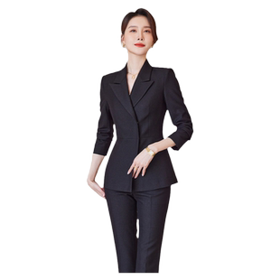 诗璐雅黑色西装套装女士2025秋冬修身职业显瘦经理销售简约工作服