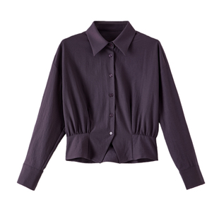 晚白2026春新款法式翻领短款上衣小个子收腰衬衣设计感大码衬衫女