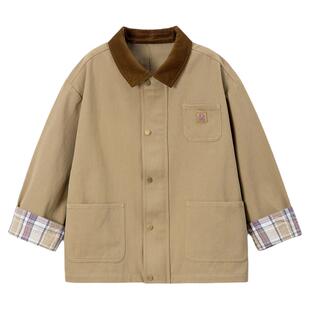 【100%纯棉】男童外套儿童上衣春秋男孩巴恩风夹克翻领大童底特律