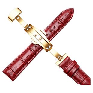 真皮表带男女款适配芙丽卡西欧DW天梭天王蝴蝶扣手表链粉色皮表带