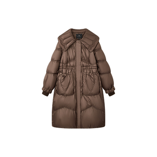 佧茜文90白鸭绒收腰显瘦羽绒服潮流冬季新款大翻领中长款加厚外套