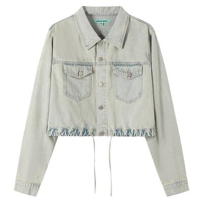 APPARITION 短款水洗牛仔外套 女式夹克外套 时尚复古 可调节下摆