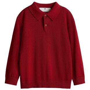 HM童装儿童男童毛衣春季新年红色细密针织Polo衫1247893