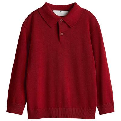 HM童装儿童男童毛衣2025冬季新款新年红色细密针织Polo衫1247893