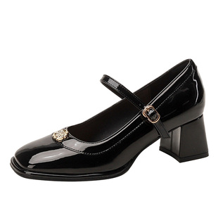 宇凡法式玛丽珍鞋女2025春季一字扣带高跟小皮鞋复古方头粗跟单鞋