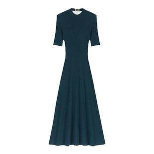 Maje Outlets秋冬女装法式时尚绿色挂脖长款露背针织连衣裙伞裙