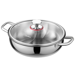 美的鸳鸯锅三层加厚5升汤锅304不锈钢火锅锅具家用电磁炉适用新款