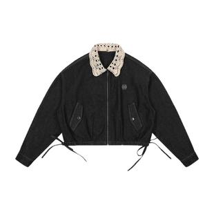 mostwanted花苞下摆可脱卸针织领牛仔外套蕾丝千金风26春夹克开衫