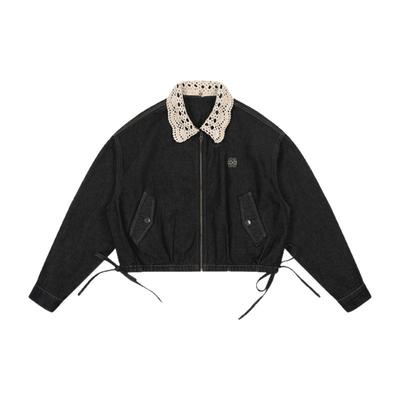 mostwanted花苞下摆可脱卸针织领牛仔外套蕾丝千金风26春夹克开衫