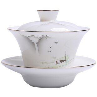 羊脂玉功夫茶120ml泡茶碗白瓷三才盖碗套装家用陶瓷茶具单个茶杯