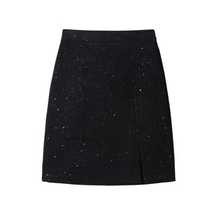 闪亮片半身裙女灯芯绒包臀短裙a字裙时尚黑色胖mm小个子条绒中裙