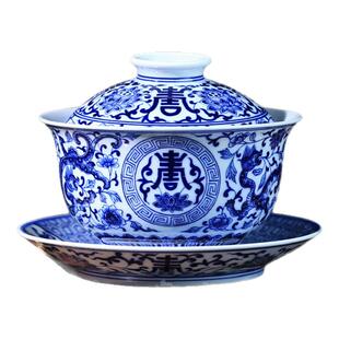 限量精品贵和祥手绘人气青花瓷大号盖碗 景德镇大师手工拉胚三才