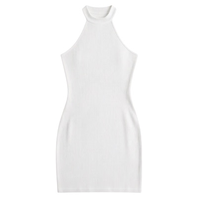 针织修身露背挂脖连衣裙