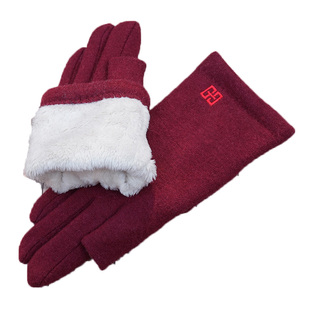 克拉斯卡女士新品纯色羊毛加绒露指手套双层绒里保暖触屏开车手套