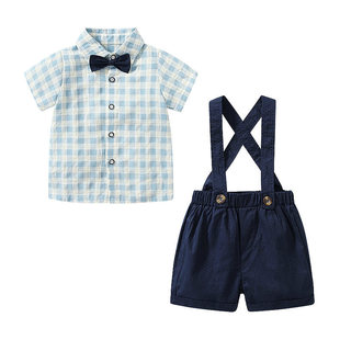 一周岁男宝宝礼服夏季婴幼儿背带裤套装生日宴抓周衣服男童小西装
