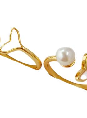 胖面贝壳鱼尾戒指空托可镶珍珠